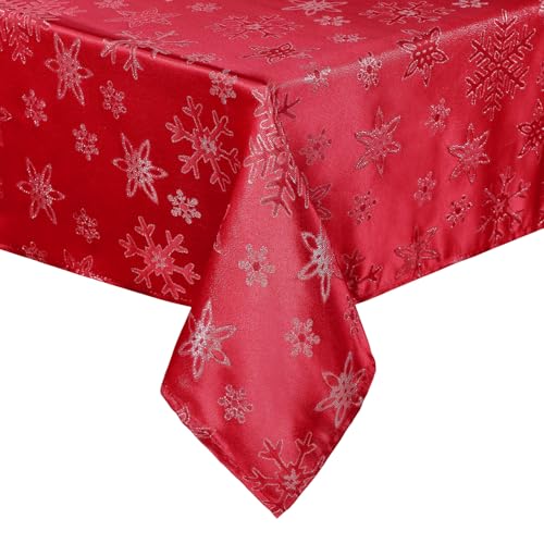 Tegeme Red Snowflake Christmas Tablecloth 60" x 108" Rectangular Winter Decor