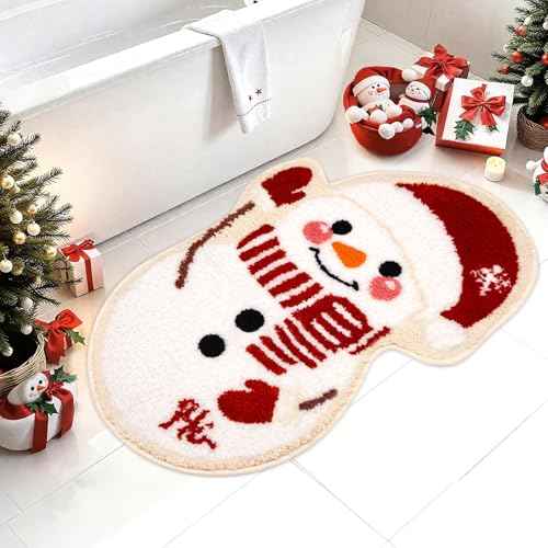 Christmas Bath Rugs for Bathroom - Snowman Shape Bathroom Rug,Soft and Absorbent Bath Mats,Non-Slip Rug for Shower Bath and Bedroom,Christmas Decoration Gifts(27in x 18in)