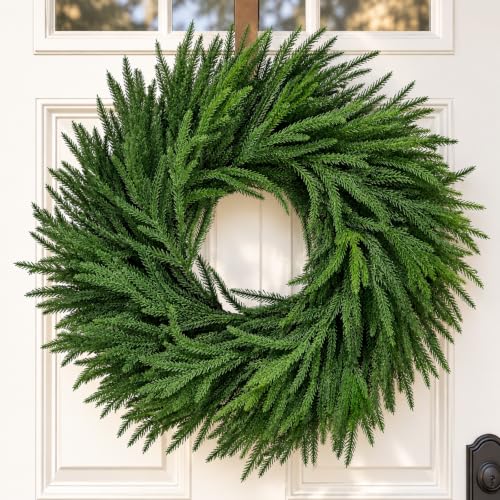 ICX 26-Inch Real Touch Norfolk Pine Wreath for Front Door Christmas Decor