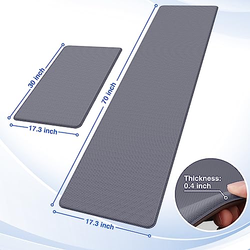 StepRite Kitchen Mats, 2PCS Kitchen Rugs, Cushioned Anti Fatigue Kitchen Mats for Floor, Non-Slip Standing Desk Mat, Waterproof Kitchen Rug Set for Kitchen, Floor, Office, 17.3"x30"+17.3"x47", Blue