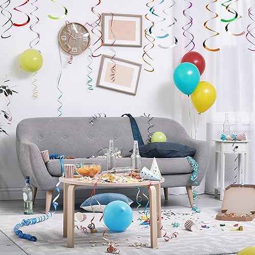 MECCANIXITY 20 Pcs Party Hanging Swirls Double Strip Streamer Ceiling Decorations Hanging Swirling for Birthday,Wedding,Graduation Party Supplies,Class Theme Party(Dark Blue,Orange)