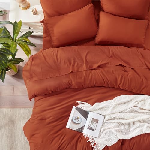 Andency King Comforter Set with Tassels - Burnt Orange 7-Piece Bedding