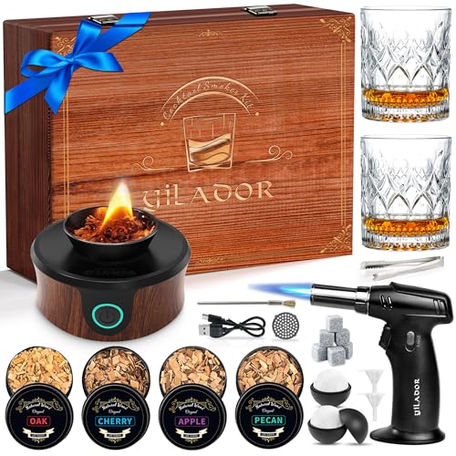 Walnut Old Fashioned Whiskey Smoker Kit with Wooden Gift Box - Premium Bar Accessory