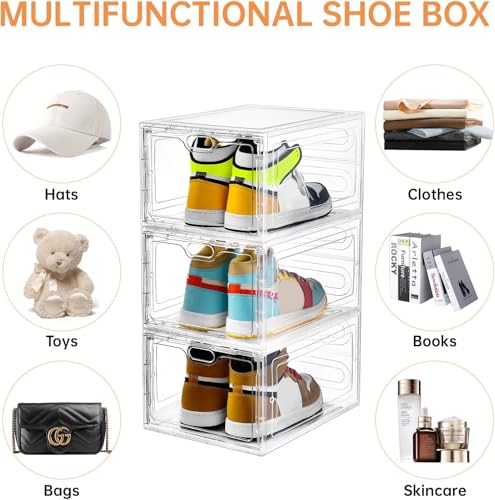 Clear Shoe Storage Box 6 Pack with Magnetic Door - Stackable Shoe Organizer for Sneakers, Fits US Size 12 - INSTY