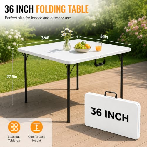 FurniEdge 36-Inch Portable Folding Table - Heavy Duty Plastic with Steel Legs, Supports 300lbs, Indoor & Outdoor Use, White