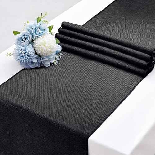 LuoluoHouse Burlap Table Runners: 2 Packs 13x84 inch Jute Table Linens Black Table Linens for Halloween Ceremony Gothic Theme Bachelor Birthday Party Table Decoration