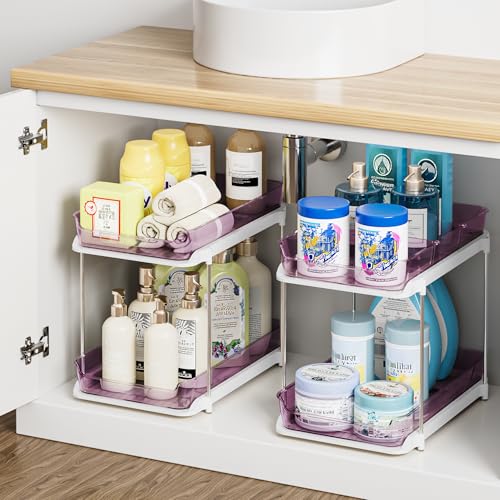Purple 2-Pack Multi-Purpose Under Sink & Kitchen Organizer with Movable Dividers