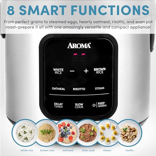 AROMA 4-Cup Uncooked / 8-Cup Cooked Digital Rice Cooker with Steamer and Multicooker