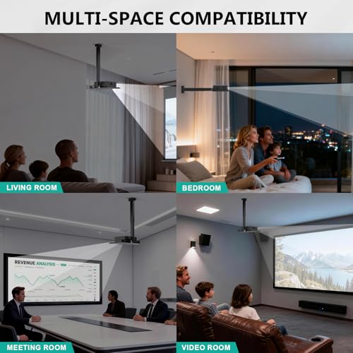 Universal Projector Ceiling Wall Mount with Hidden Cable Management - Black, Large