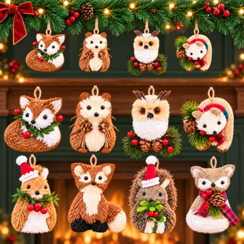 Woodland Animal Christmas Ornaments 8-Piece Set - Sisal Forest Critters for Tree and Wreath