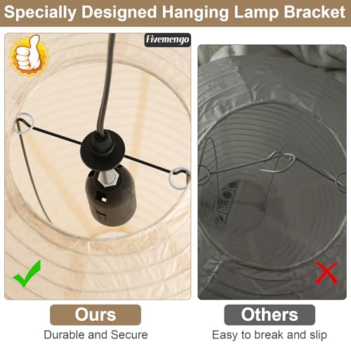 Fivemengo Off-White 23.6in Paper Pendant Light with Adjustable Cord & Canopy — Modern Ceiling Lamp