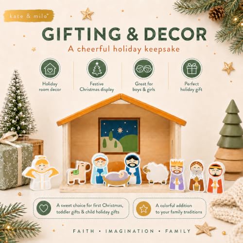 Kate & Milo 10-Piece Wooden Nativity Playset - Nativity Set for Toddlers