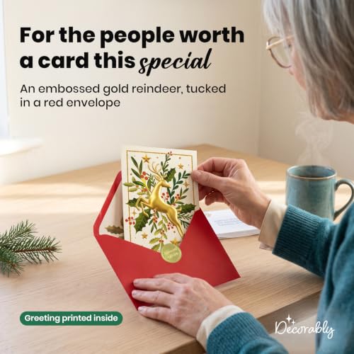 Decorably 12 Pack Foiled Reindeer Christmas Cards 5x7 with Envelopes