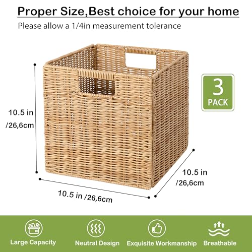 10.5 x in Plastic Wicker Baskets for Cube Storage, Collapsible Square