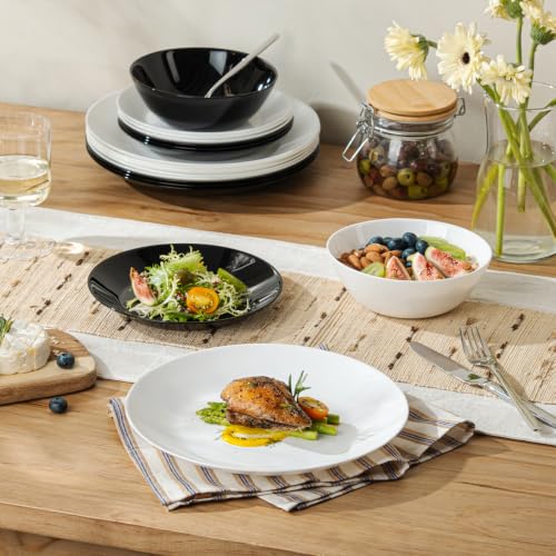 Black 24-Piece Glass Dinnerware Set for 8 - Plates & Bowls, Service for 8