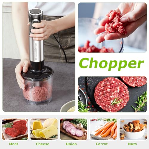Bonsenkitchen 4-in-1 Immersion Blender with Food Processor & 3 Attachments - 20 Speeds & Turbo Mode