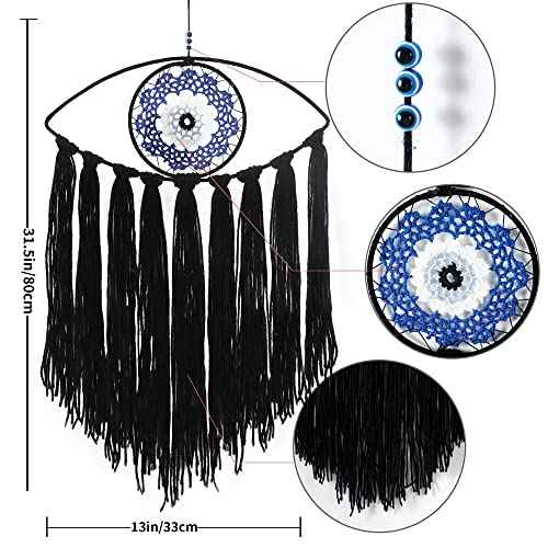 Holmgren Evil Eye Dream Catcher - Black Dream Catchers for Bedroom, Evil Eye Wall Hanging for Witch Dark Decor, Gothic Wall Decorations, Ornament Craft Gift(Black)