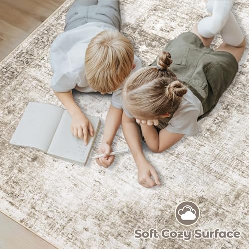 VECARF Washable 6x9 Taupe Boho Medallion Area Rug Non-Slip Indoor Carpet