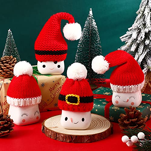 4 Pieces Christmas Marshmallow Mug Hat Mini Xmas Crochet Hat Cute Tired Tray Decors Red Xmas Knitted Hats Small Coffee Mug Topper for Christmas Farmhouse Home Kitchen Office Coffee Decorations