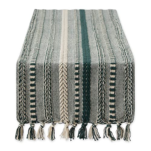 DII 100% Cotton Braided Table Runner with Fringe, 15x108 in, Dark Green
