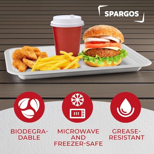 White 14-Inch Heavy Duty Disposable Food Trays - 100 Pack, Compostable Large Plates