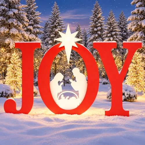LEIFEOSH Red Christmas Nativity Scene Yard Signs 3-Piece Outdoor Decor