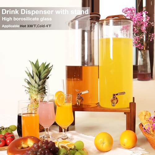 2PCS 2.2 Gallon Glass Drink Dispenser with Stand - Large Beverage Dispenser for Parties & Restaurants