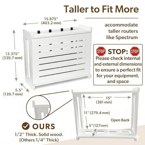 White WiFi Router Storage Cabinet with Wire Organizer and Leveling Hardware