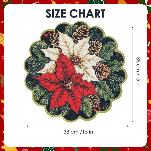 Set of 4 Christmas Placemats, 15 in Holly Leaves Red & Green
