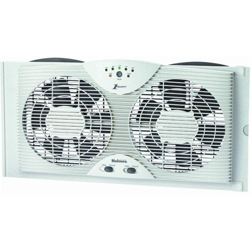 Holmes 2020 Dual 8-Inch Blade Twin Window Fan with LED Thermostat, 2-Speed, Reversible