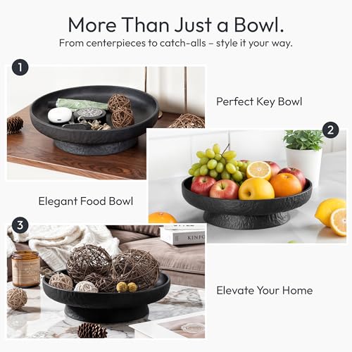 Black Granite Inspired Matte Black Fruit Bowl - 11 Inch Pedestal Centerpiece