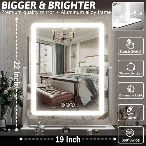Lighted Vanity Mirror with Lights - 22 Inch LED Makeup Mirror, Dimmable & Touch Control, White Variation