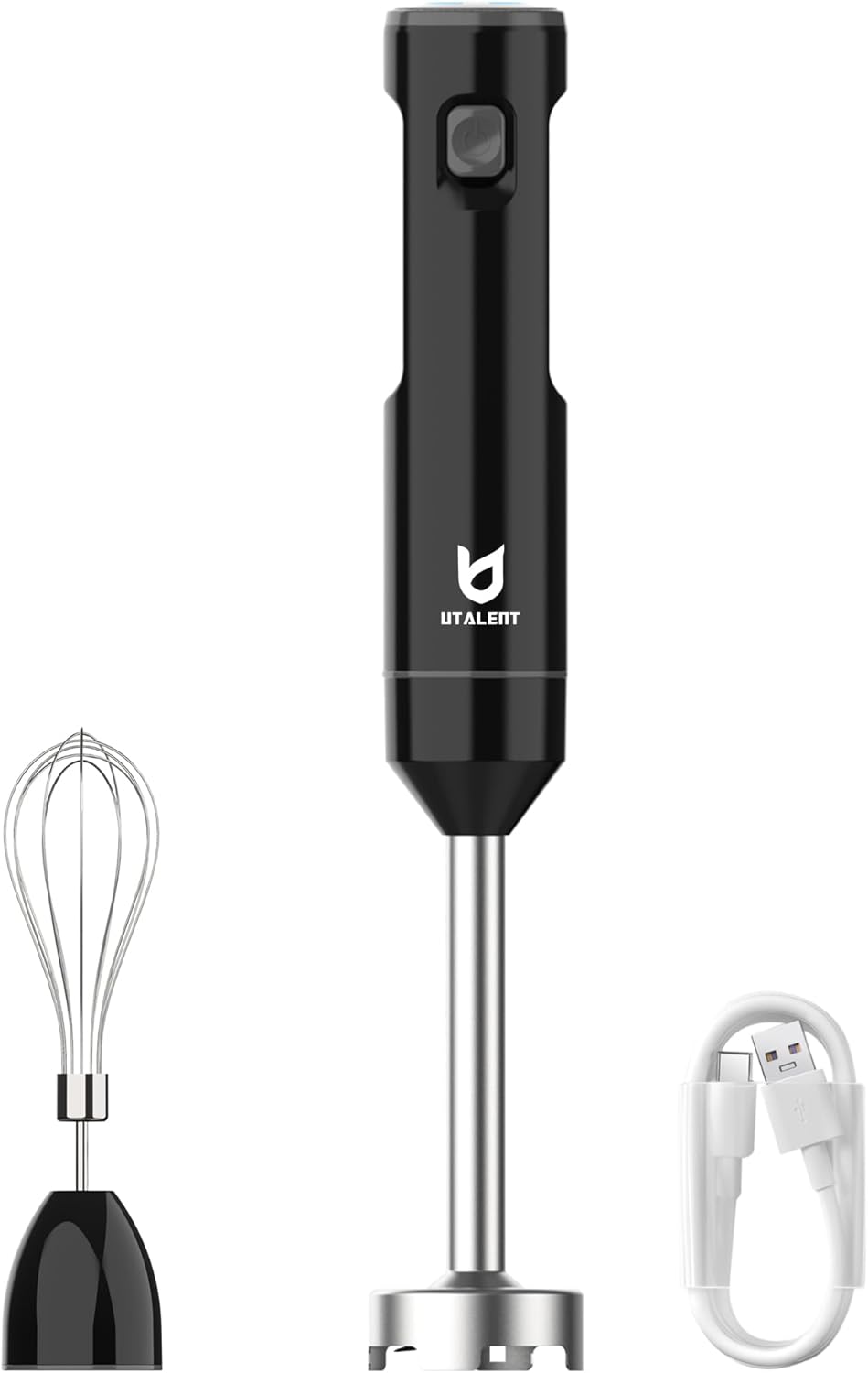 UTALENT Cordless Hand Blender - Variable Speed Immersion Blender with USB-C Charging | Black