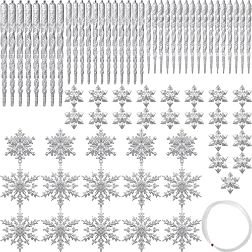 Chuangdi 72 Pcs Snowflake Icicle Ornaments, Silver – Acrylic Snowflakes & Icicles