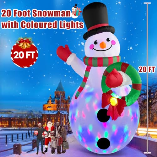 Danxilu 20 FT Tall Christmas Inflatable Snowman with Built-in Rotating LED Lights – Outdoor Yard Decor
