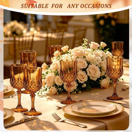 HTTBEIZI 48-Pack Amber Plastic Wine Glasses 7oz Reusable Unbreakable Goblets for Wedding & Party