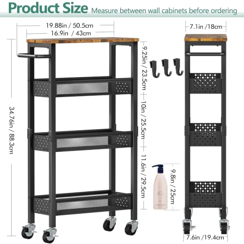 Vivihomety 4-Tier Slim Metal Laundry Cart with Wheels - Black, 7.1 Inch Wide