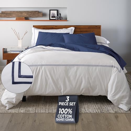Ella Jayne Navy Queen Size Duvet Cover Set 3 Pieces 100% Cotton Percale