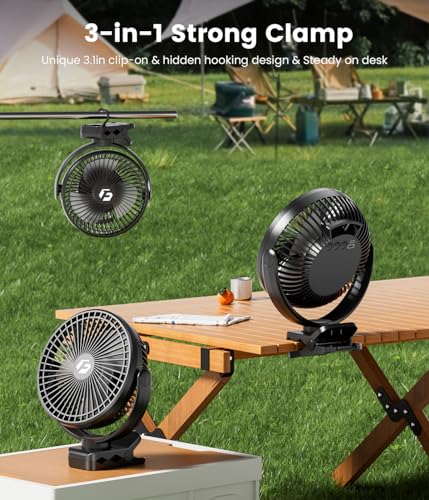 Portable 40000mAh Clip-On Fan for Golf Carts - Black, Up to 127Hrs Run Time