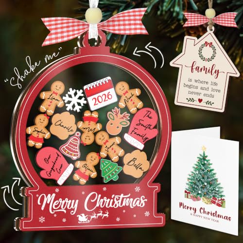 Diy Family Red Christmas Ornament 6-Inch Personalized Family of 5-15 with Names