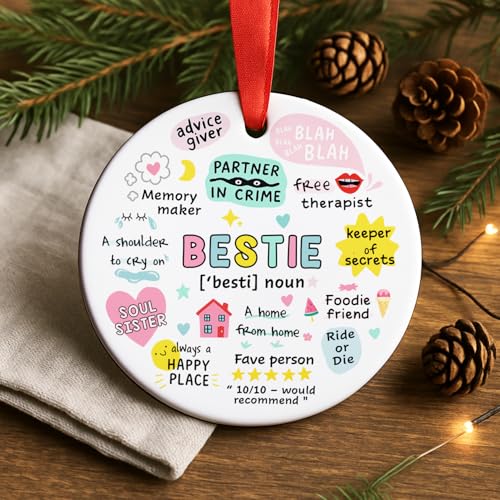 Bestie Christmas Ornament with Definition - Friendship Gift for Women, BFF, Soul Sister, Work Bestie, Funny Keepsake, Best Canvas Wall Art, Variation: Bestie