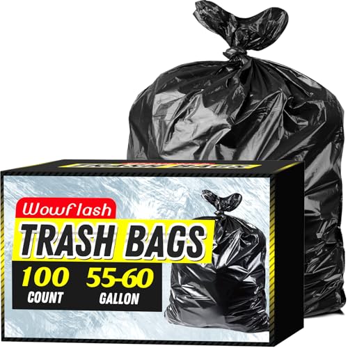 Wowflash 100 Count 55-60 Gallon Heavy-Duty Trash Bags - Large Commercial Garbage Liners