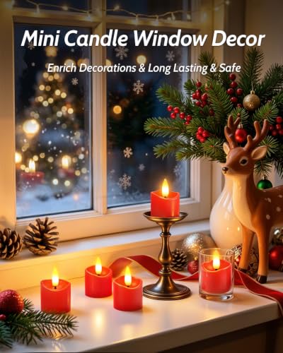 NVJGROP 12 Pack Red Rechargeable Flameless Candles with Remote Timer