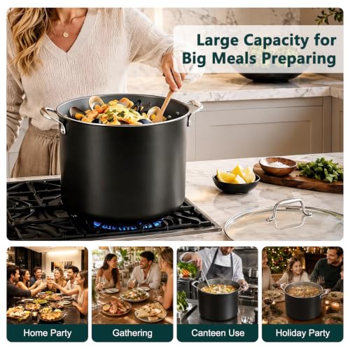 TeakLake 16QT Nonstick Ceramic Stock Pot with Glass Lid & Cool Handles
