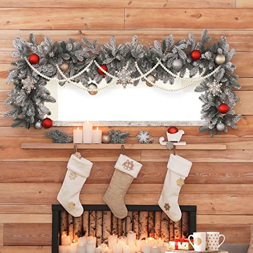 WILLBOND 3 Pcs Wooden Bead Garland for Christmas Tree Beige, 29.5 ft