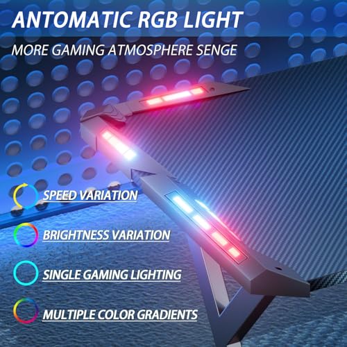 47 Inch Gaming Desk with Carbon Fiber Surface & LED Lights - Black, LED Version