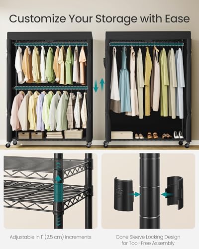 Heavy-Duty Clothes Rack with Fabric Cover - Portable Garment Organizer, 43.3 W