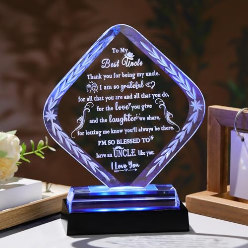 Personalized Uncle Crystal Plaque Gift from Niece & Nephew - Heartfelt Decorative Award with LED Light Base