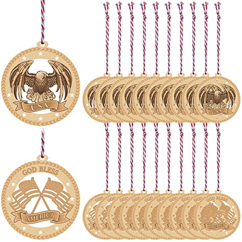 20 Pcs Patriotic Wooden Christmas Ornaments USA Flag Eagle Stars Holiday Decor