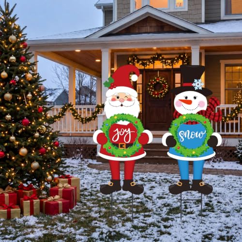 Tondiamo 2 Pcs Christmas Decorations Outdoor, Metal Snowman Santa
